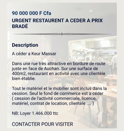 🍴 Restaurant Clé en Main à Keur Massar : Opportunité Unique 